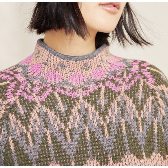 Anthropologie Josephine Mock Neck Sweater Wool Blend Petite XS Italy Gray Pink - Picture 4 of 11